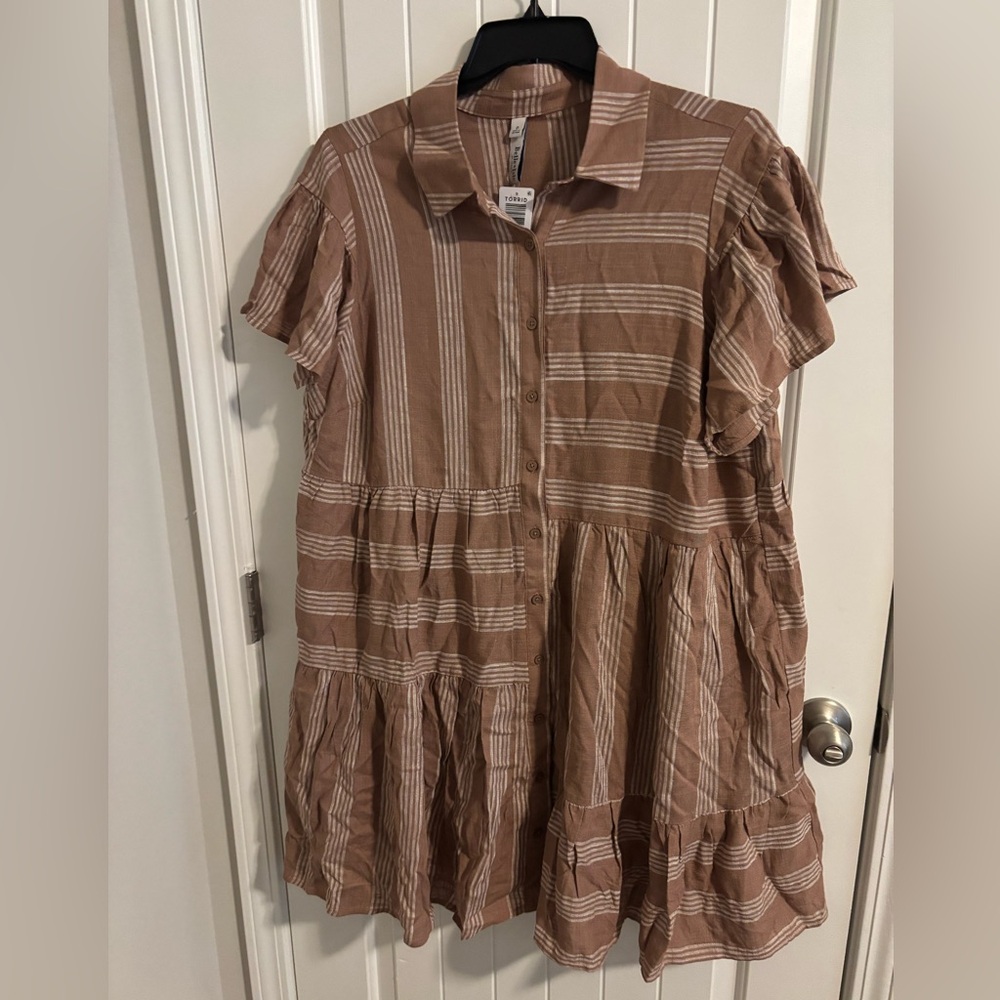 Torrid Beige Striped Button-Up Dress